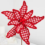 Red and White Plaid Poinsettia Pick