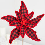 Red and Black Plaid Poinsettia Pick