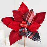Red Black and White Artificial Poinsettia and Bells Stem