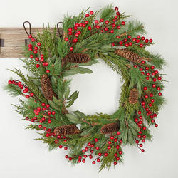 Artificial Pine, Berries and Cones Wreath