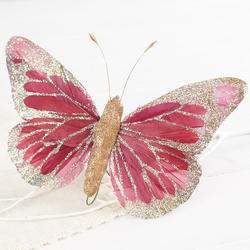 Large Plum Glittered Artificial Butterfly