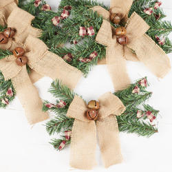 Pack of 6 Burlap Bow and Artificial Pine Bundle