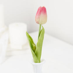 Realistic Artificial Pink and Green Tulip