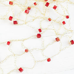 Red Cube and Gold Wire Ribbon Garland