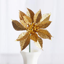 Artificial Gold Glitter Poinsettia Pick
