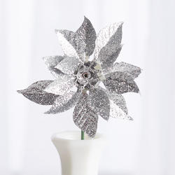 Artificial Silver Glitter Poinsettia Pick