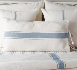 Cream and Blue Grain Sack Stripe Lumbar Pillow Cover