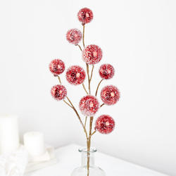 Artificial Frosted Red Ornaments Spray