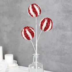 Red and White Tinsel Ball Ornament Spray