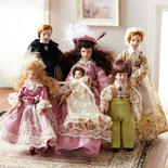Miniature Victorian Dollhouse Family with Maid