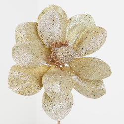 Gold Glittered Artificial Magnolia Bloom Pick