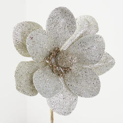 Platinum Glittered Artificial Magnolia Bloom Stem