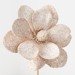 Champagne Glittered Artificial Magnolia Bloom Stem