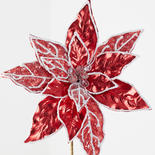 Red Metallic Iced Poinsettia Pick