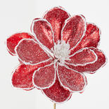 Red Metallic Frosted Magnolia Pick