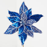 Blue Metallic Iced Poinsettia Pick