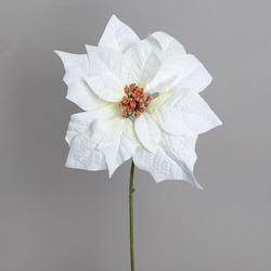 White Artificial Velvet Poinsettia Pick