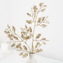 Gold Glittered Artificial Holly Leaf Spray