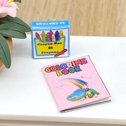 Dollhouse Miniature Rainbow Coloring Book with Crayon Box
