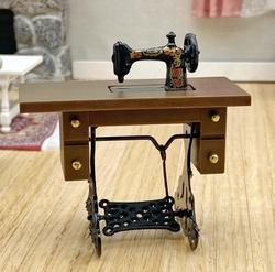 Dollhouse Miniature Dark Brown Sewing Machine