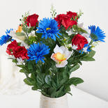 Red White and Blue Artificial Rose Daisy Orchid Bush