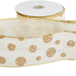 Gold Glittered Dots Wired Edge Ribbon