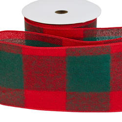 Red and Green Large Check Felt Wired Edge Ribbon