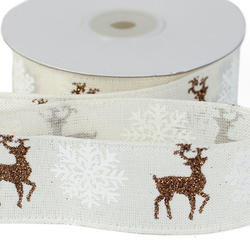 Woodland Snowflake and Reindeer Wired Edge Ribbon