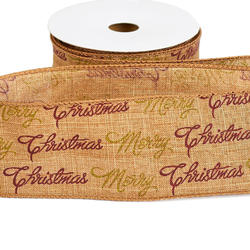 Natural Merry Christmas Wired Edge Ribbon