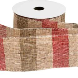 Natural Red and Olive Faux Burlap Wired Edge Ribbon