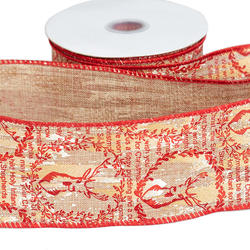 Christmas Natural Reindeer Fabric Wired Ribbon
