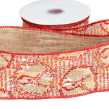 Christmas Natural Reindeer Fabric Wired Ribbon