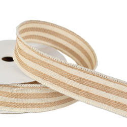 Natural and Ivory Stripe Cotton Wired Edge Ribbon
