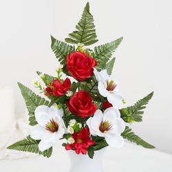 Red and White Artificial Magnolia Rose and Daisy Half Bush