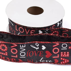 Black and Red Love Satin Wired Edge Ribbon