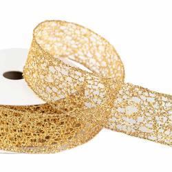 Metallic Gold Glitter Mesh Wired Edge Ribbon