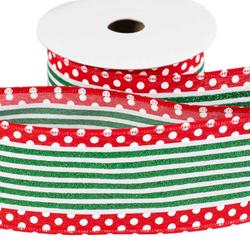 Christmas Stripes and Dots Wired Ribbon