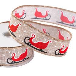 Red Santa Sleigh Wired Ribbon