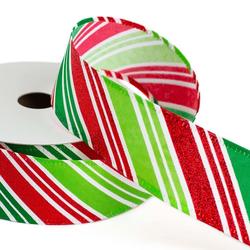 Glittery Candy Cane Stripe Wired Ribbon