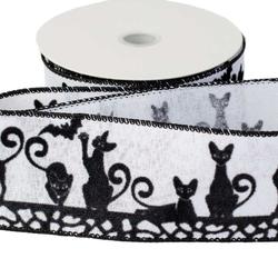 Halloween Black Cats and Bats Wired Ribbon