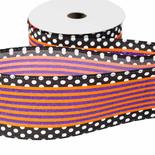 Halloween Polka Dots and Stripes Wired Ribbon