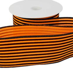 Orange with Black Velvet Stripes Wired Ribbon