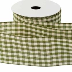 Sage Gingham Check Wired Ribbon