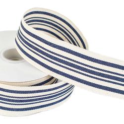 Canvas Navy Stripes Wired Edge Ribbon
