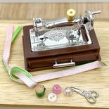 Dollhouse Miniature Silver Sewing Machine and Accessories