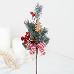 Artificial Pine Pick with Berries and Wood Christmas Tree