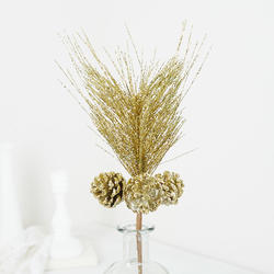 Gold Artificial Long Needle Pine and Cones Pick