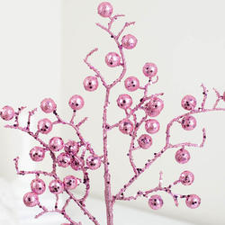 Pink Glittered Artificial Berry Spray