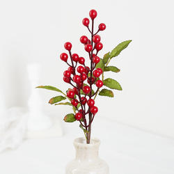 Artificial Red Berry and Bayberry Leaves Pick