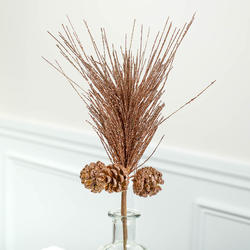 Champagne Artificial Long Needle Pine and Cones Pick